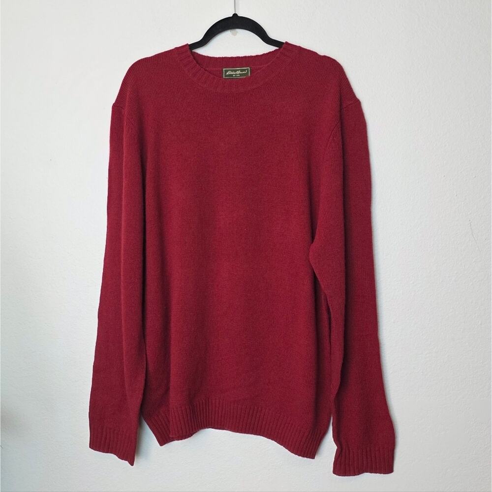 🚨NEW EDDIE BAUER Red Wool Blend Crewneck Sweater Smart Fabric Cozy Sz Large